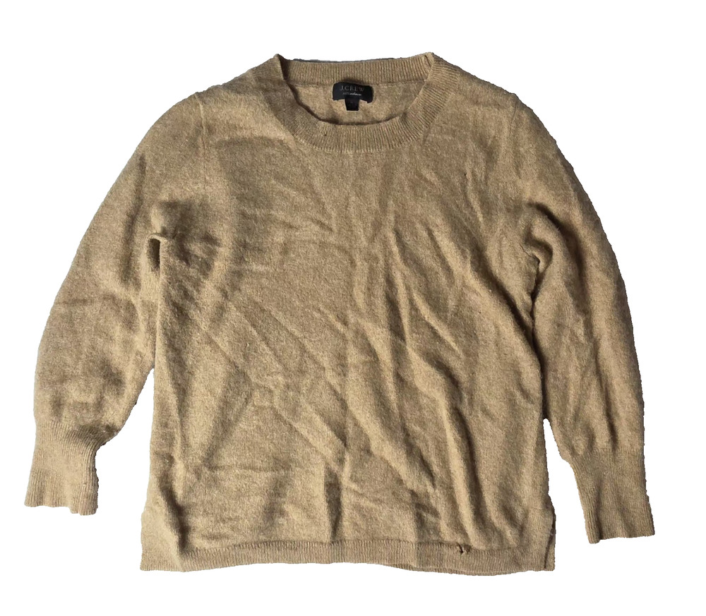 J Crew Sweater Women's Medium Tan 100% Cashmere Pullover Crewneck Soft Classic
